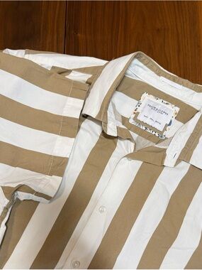 Denim & Flower Brown and White Striped Shirt men’s large cotton